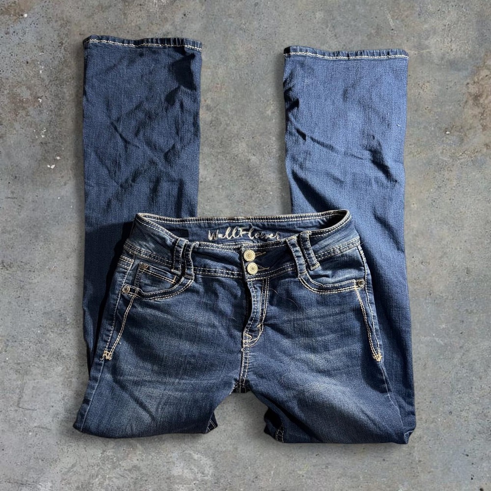 Wallflower Womens Low Rise Flare Bootcut Jeans Blue WBM08234B Size 7